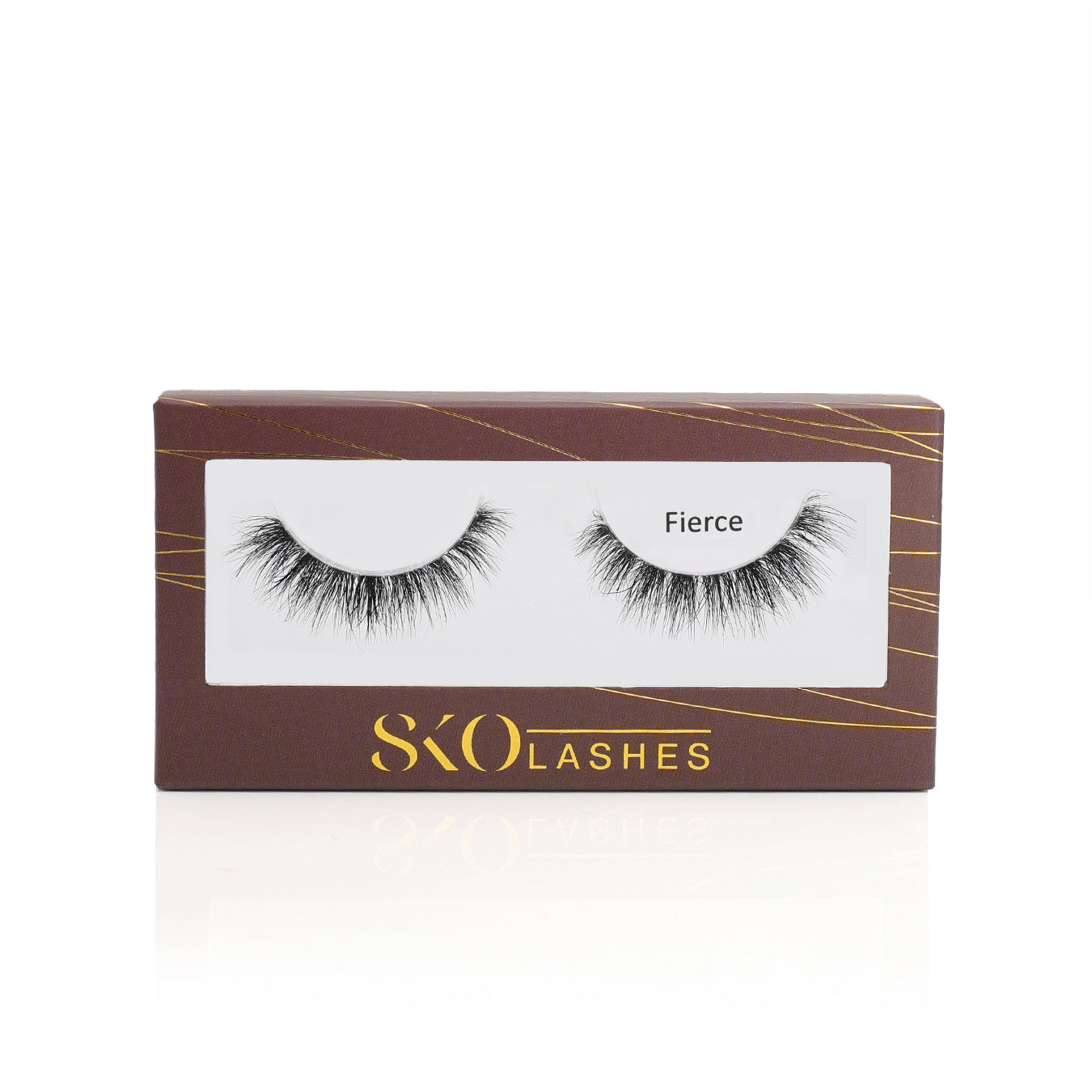 FIERCE reusable false lashes box by SKO with dense base and full fanned-out fibres